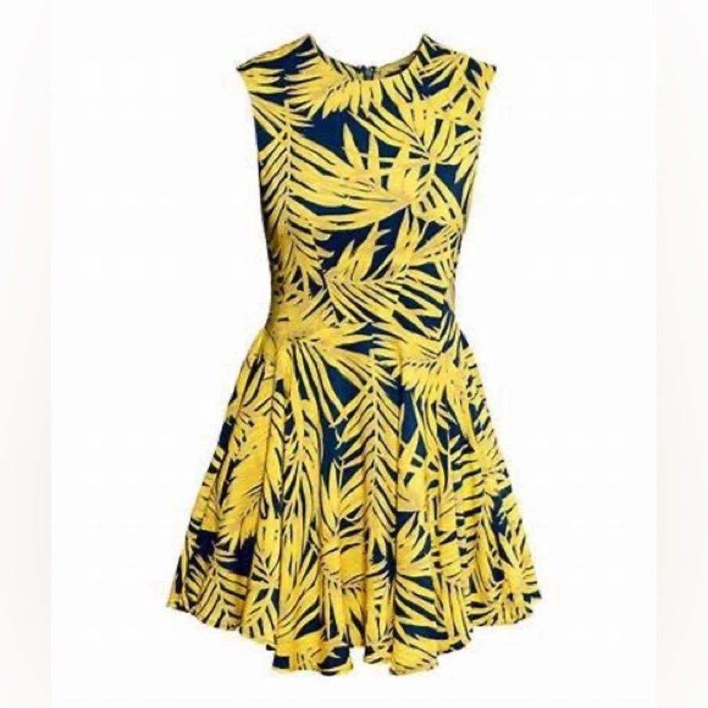 H&M Tropical Print Dress, Women’s Size 4, yellow and navy